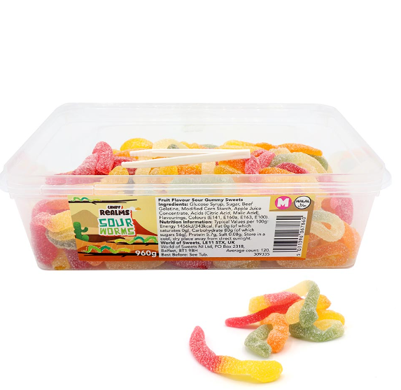 Candy Realms Sour Worms Tub 960g