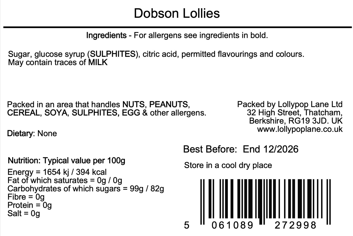 Cola, Lemon, Orange and Raspberry Sherbet Mini Tubs + 8 Dobson Lolly's