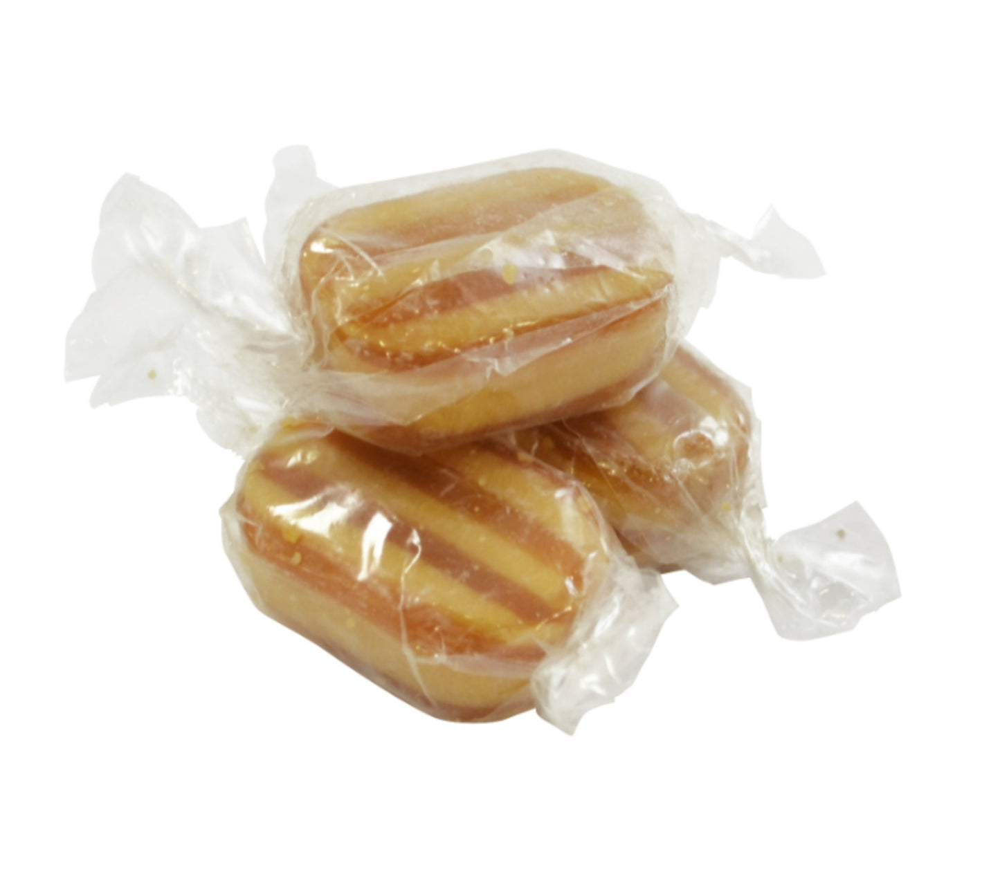 Three wrapped mint humbugs on a white background