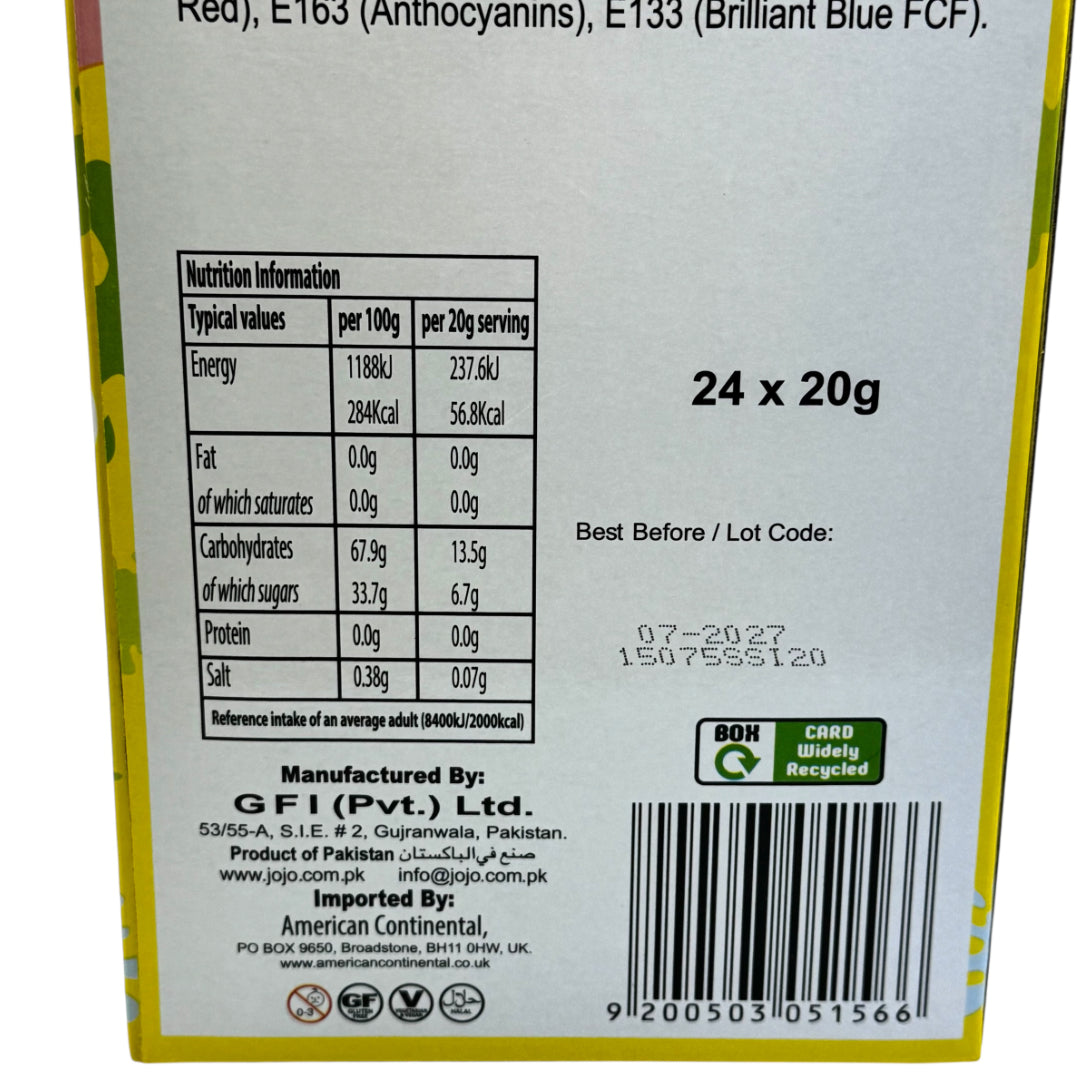Sour Shots - Liquid Sour Candy Nutrition label and product details on a food packaging back