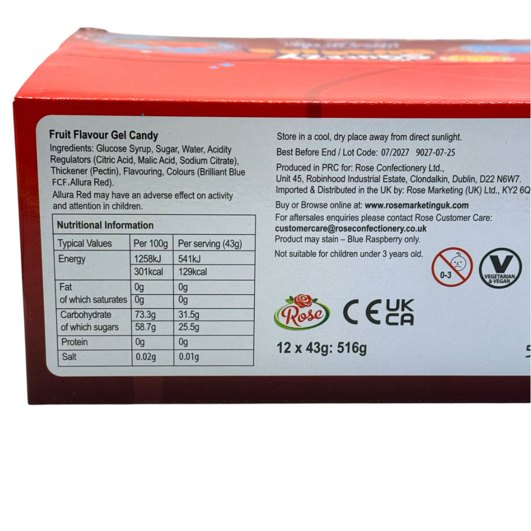 Back of a candy box with nutritional information and branding details.