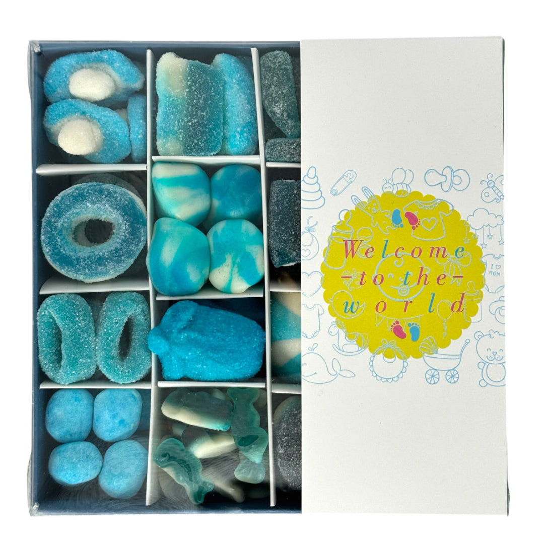 Pick n Mix Blue Sweets - Welcome to the World Gift Box 500g Top View