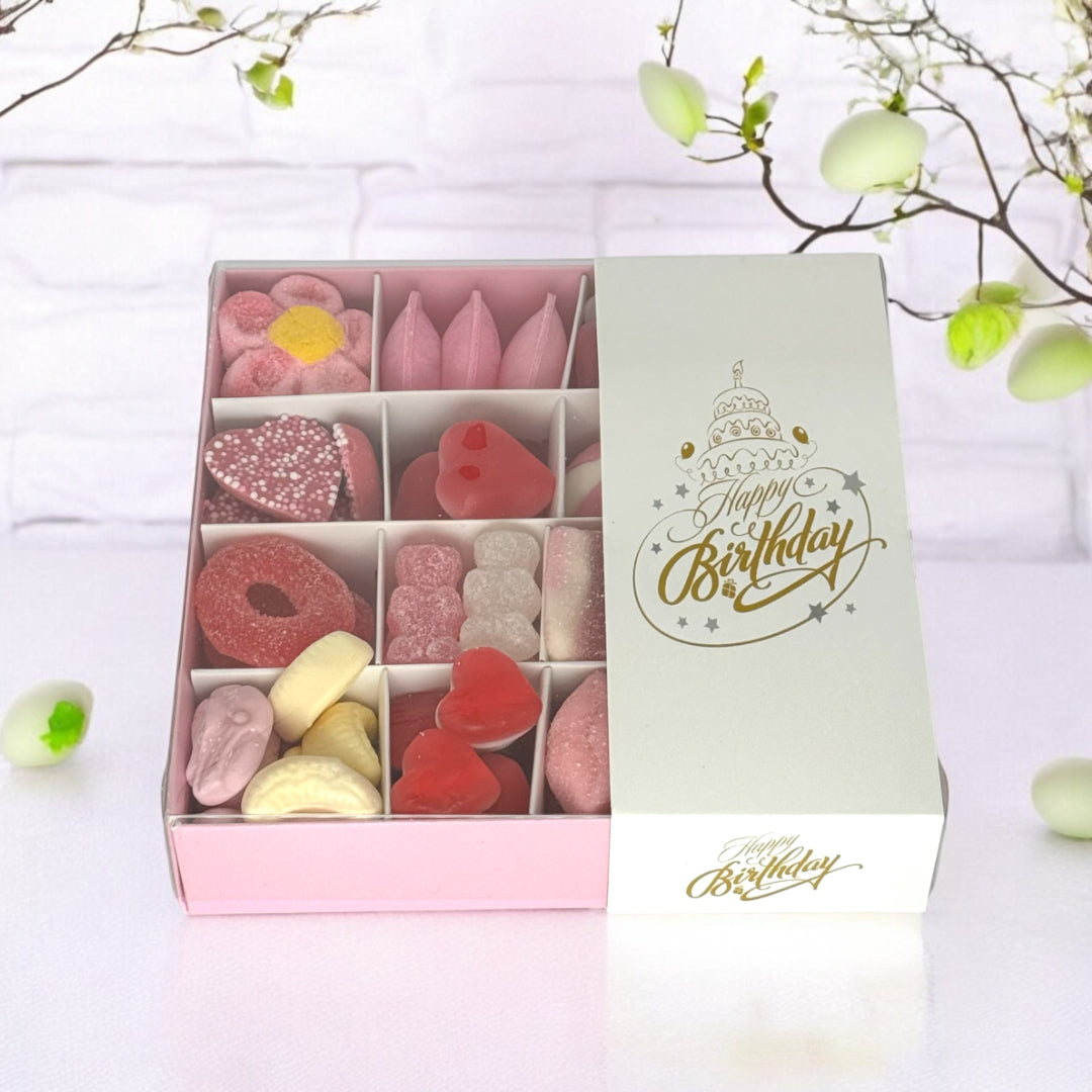 Pick n Mix Pink Sweets - Happy Birthday Gift Box Gold Logo 500g