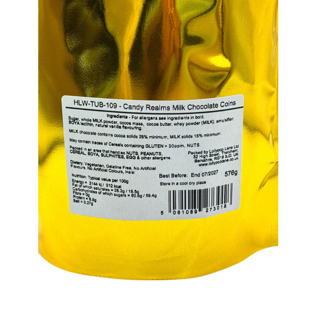 Lollypop Lane Gold Milk Chocolate Coins ingredients and nutrition lable