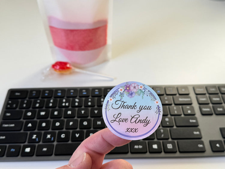 Personalised label for Lollypop Lane gift section.