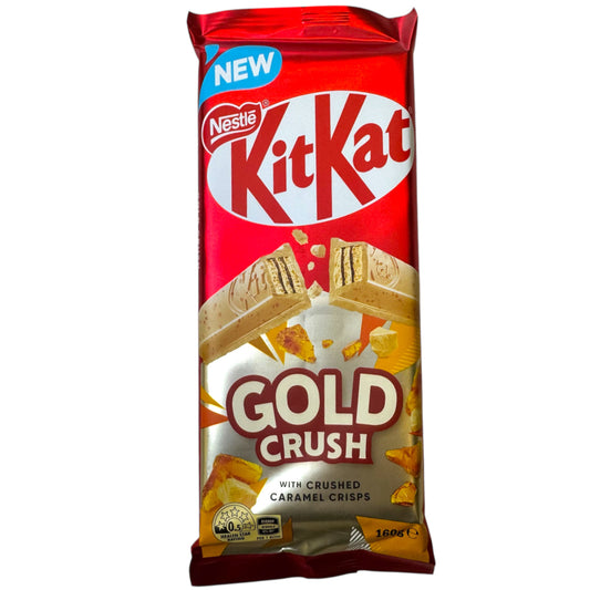 Kit Kat Gold Crush chocolate bar packaging on a white background