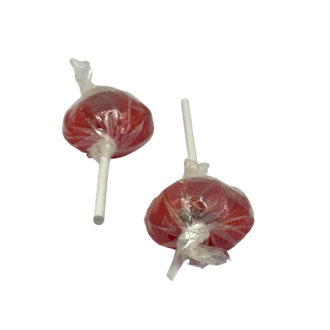 Two Dobson cherry lolly's on a white background