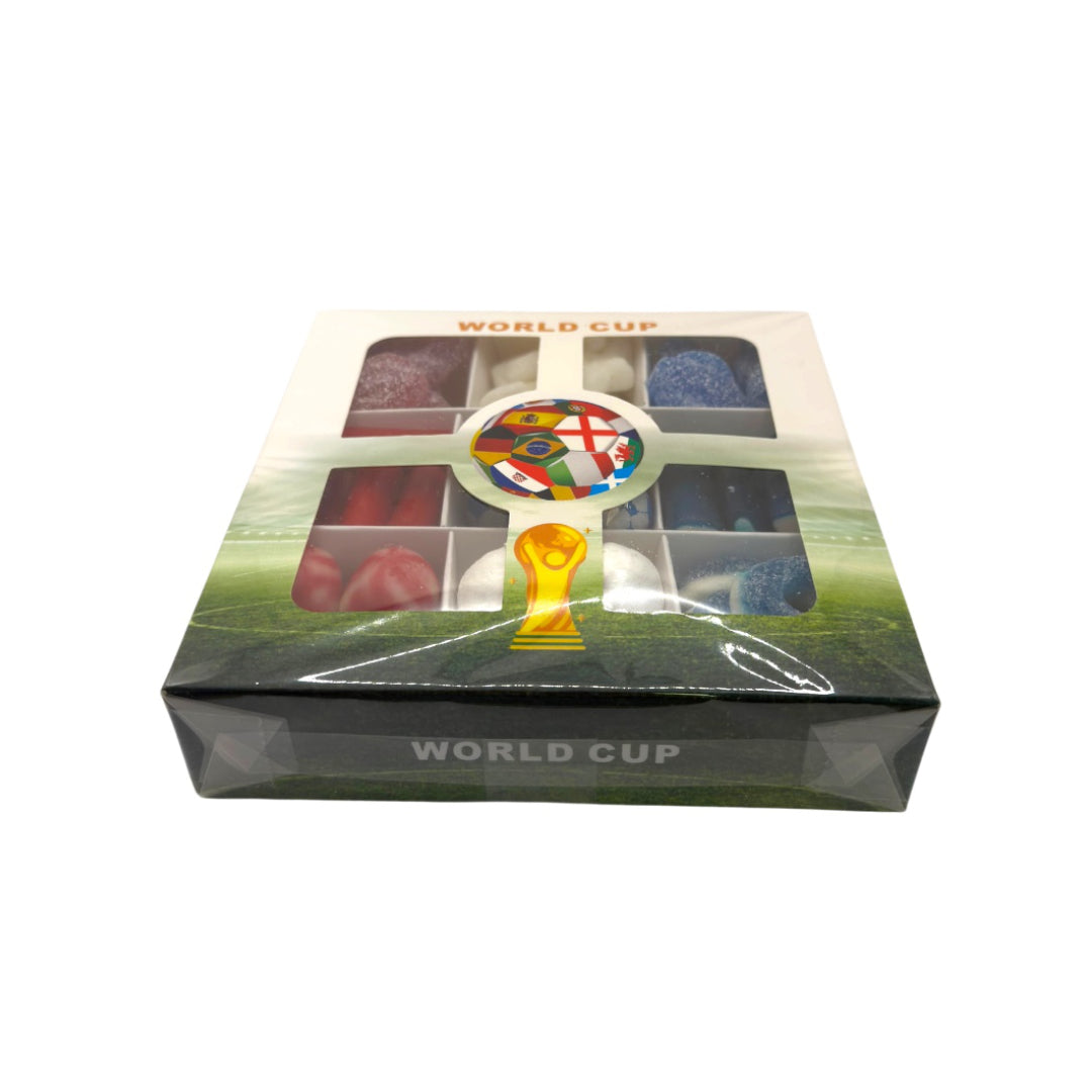 England themed gift box with a clear window showing items inside on a white background