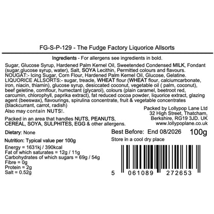 Lollypop Lane Ltd label with product details, ingredients, and nutritional information on a white background.