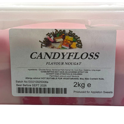 The Fudge Factory Candyfloss Flavoured Nougat ingredients label.