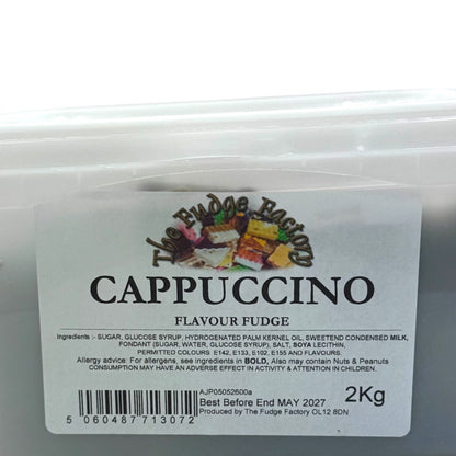 The Fudge Factory Cappuccino Flavoured Fudge ingredients label.