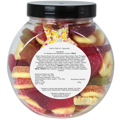 Lollypop Lane sweet jar displaying ingredients and allergen information