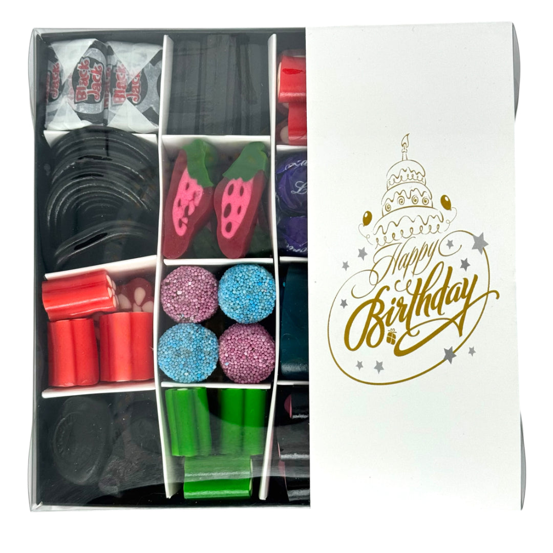 Liquorice Pick n Mix - Happy Birthday Gold Logo Gift Box 600g