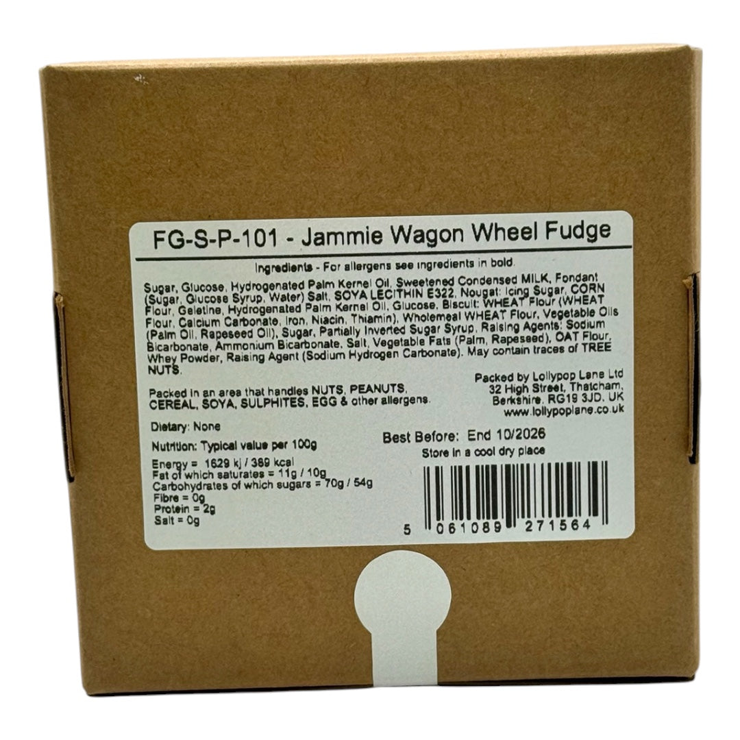 Jammie Wagon Wheel Fudge Box with a Lollypop Lane ingredients label