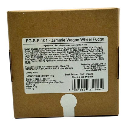 Jammie Wagon Wheel Fudge Box with a Lollypop Lane ingredients label