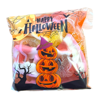 Lollypop Lane Halloween pumpkin themed sweet bag filled with spooky sweet treats.