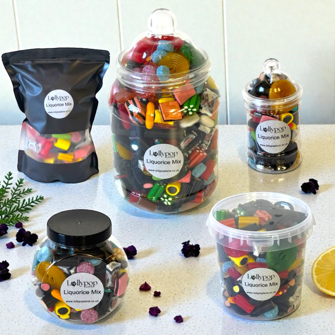 Lollypop Lane liquorice collection of jars, buckets and pouches