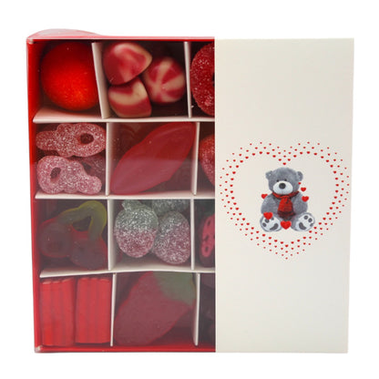 Valentine Red Mix Gift Box with 16 Sweets on a white background.