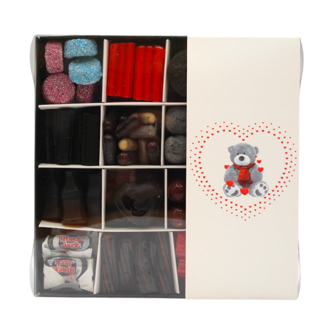 Valentine Liquorice Sweet Gift Box (16 Sweets) on a white background.