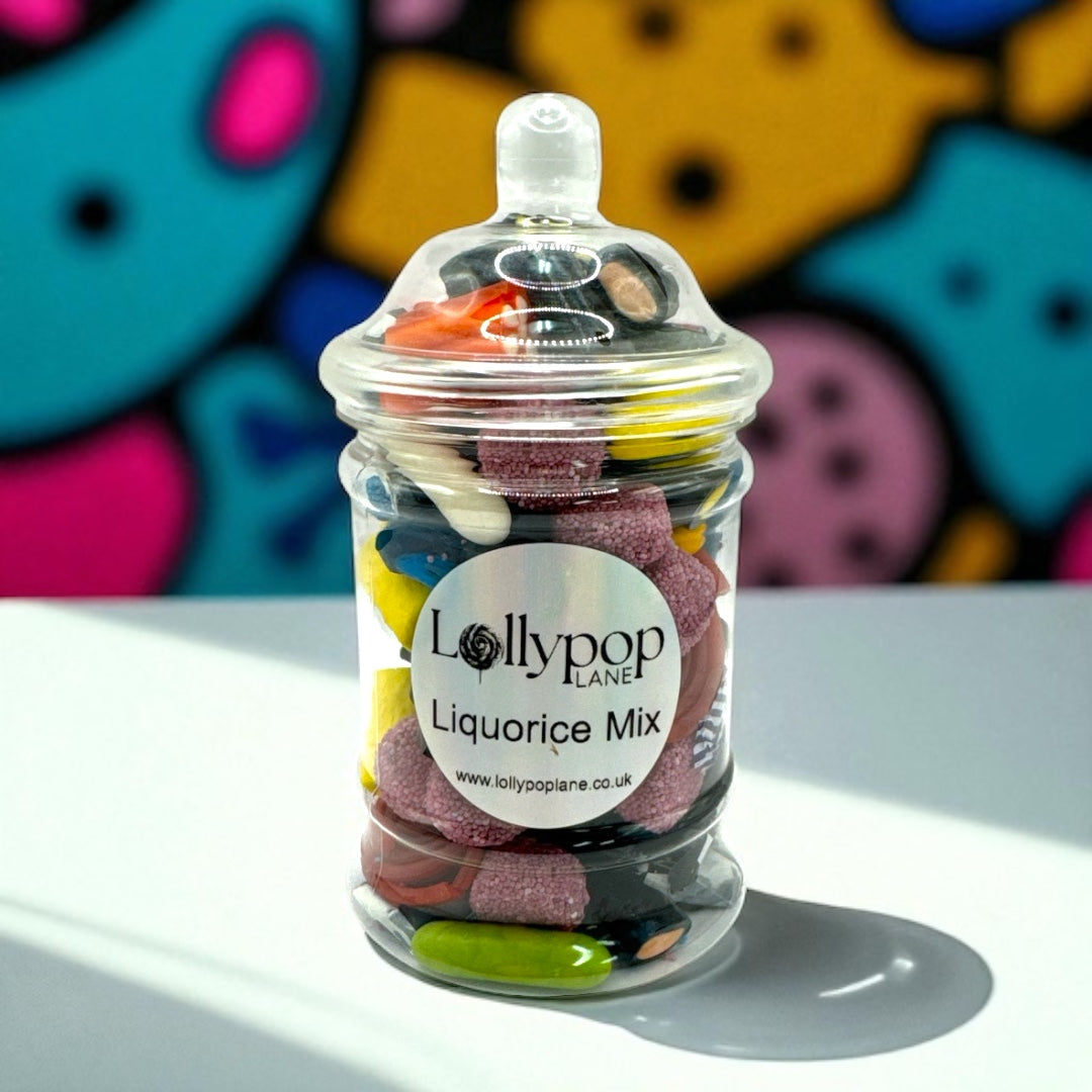 Liquorice Mix Victorian Jar 250g with personalised label
