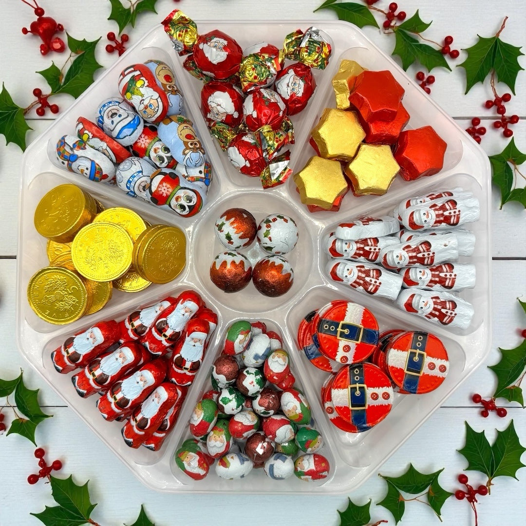 Lollypop Lane Wrapped Milk Chocolate Sweets Pick n Mix Sweets Platter Chocolate 1.4kg surrounded by holly