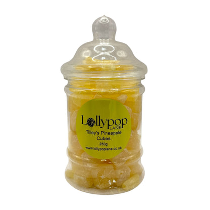 Tilley's Pineapple Cubes Victorian Jar 250g on a white background