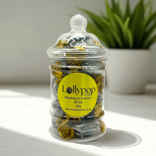 Stockleys Everton Mints Victorian Jar 250g with personalised label