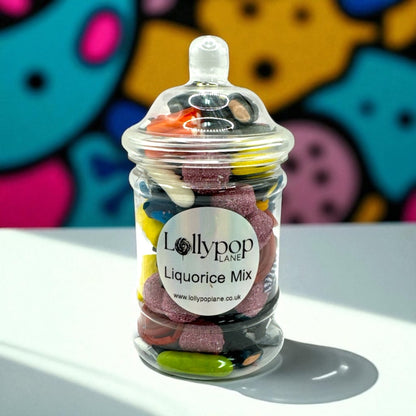 Liquorice Mix Victorian Jar 250g with personalised label