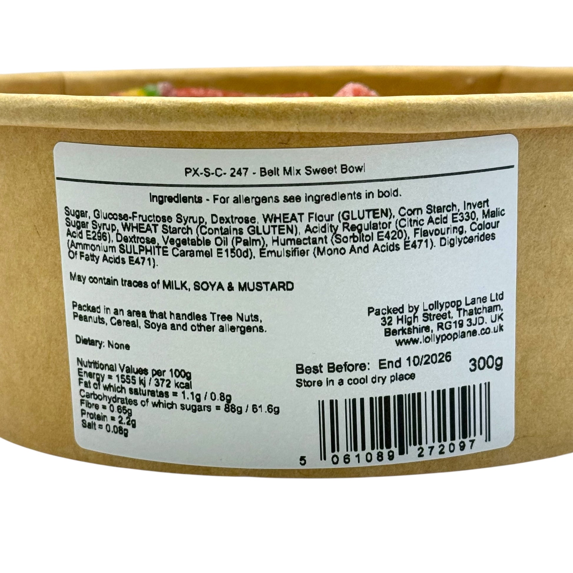 Belt Mix Sweet Bowl packaging with label showing ingredients and nutritional information.