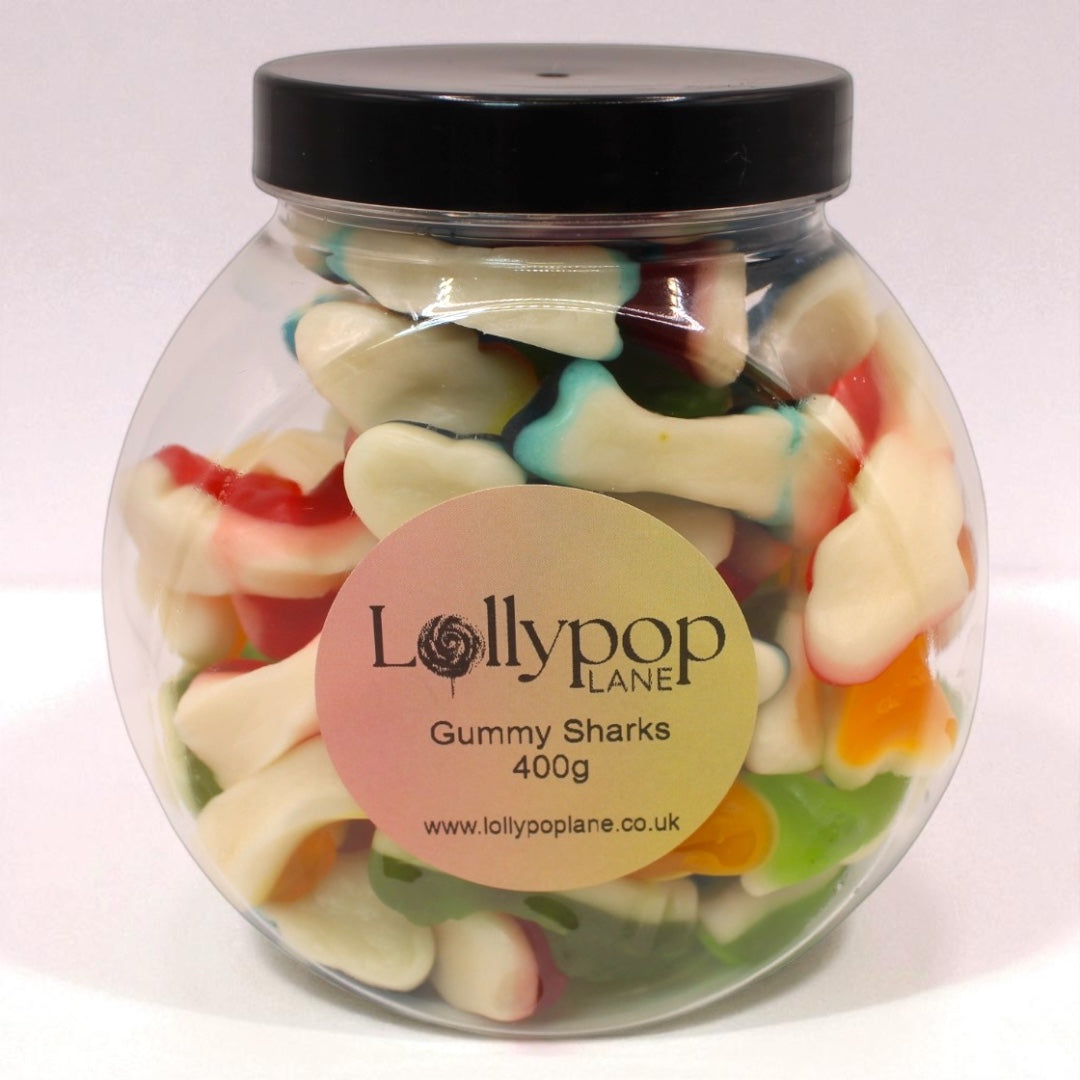 Gummy sharks in a jar