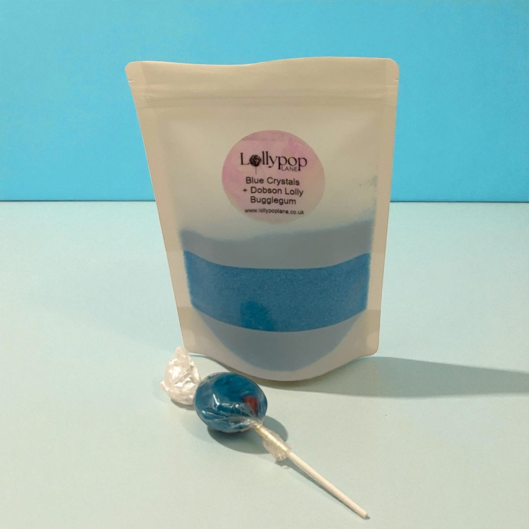 Blue  Sherbert Bubblegum Crystal's And a Dobson Bubblegum Lolly 150g