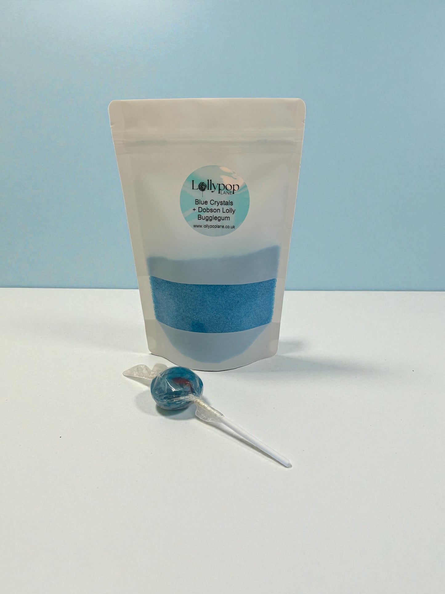 Blue  Sherbert Bubblegum Crystal's And a Dobson Bubblegum Lolly 150g