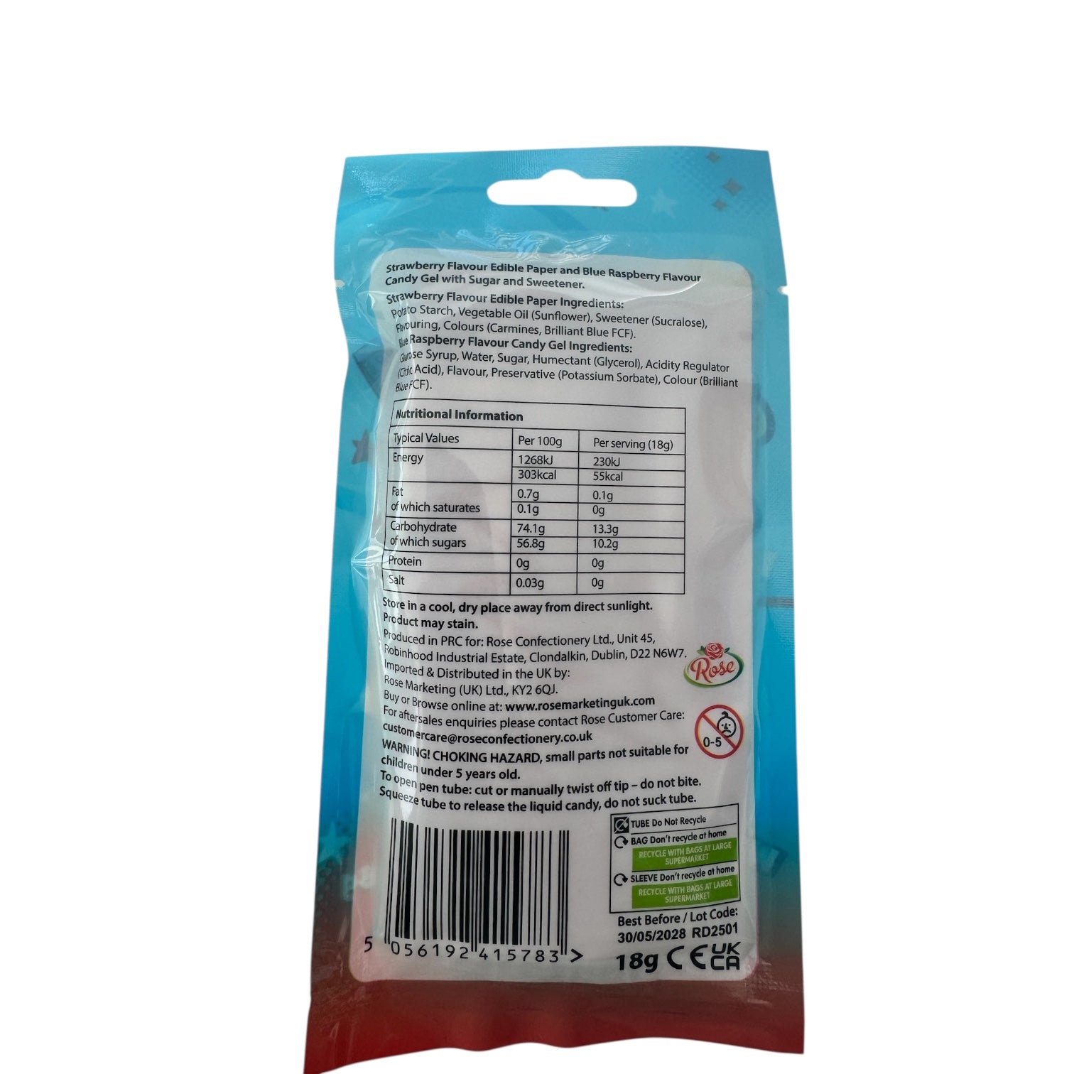 Strawberry Edible Paper With A Blue Raspberry Candy Gel pen 18G