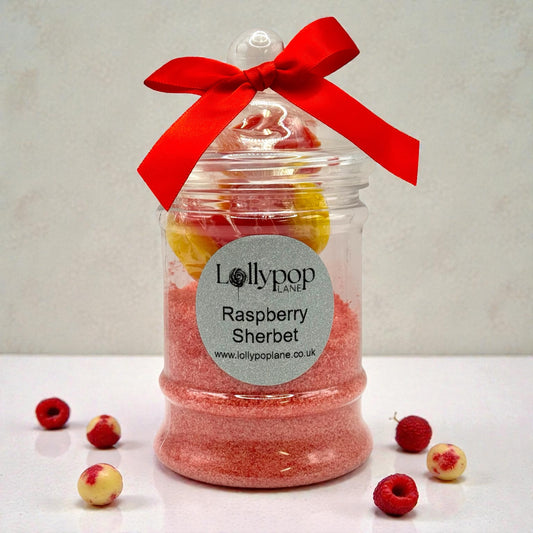 Raspberry Sherbert In a Victorian Jar  + 3 X Dobson Rhubarb & Custard Lollies