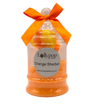 Orange Sherbert In A Victorian Jar And 3 x Orange And Lemon Lollies 150g 
