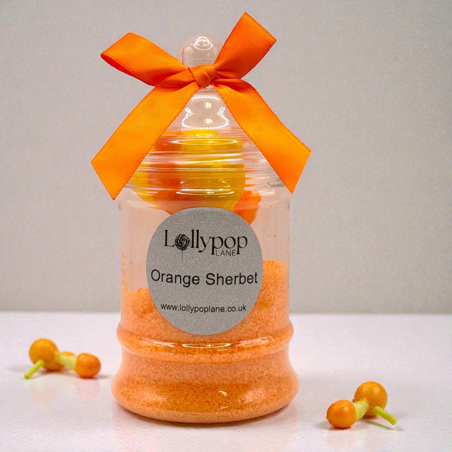 Orange Sherbert In A Victorian Jar And 3 x Orange And Lemon Lollies 150g 