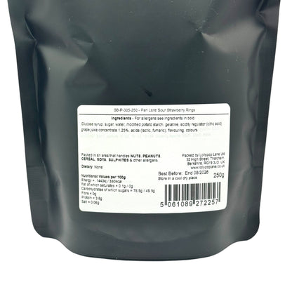 Black packaging with a white label displaying ingredients and nutritional information.