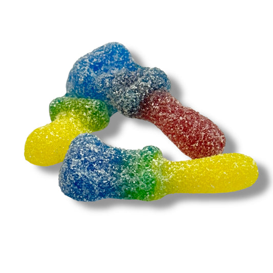 Colourful Fizzy Tongue Painter Brushes on a white background
