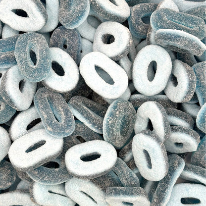 Close-up of Fizzy Blue Rings candy