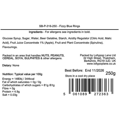 Product label with ingredients, packaging details, and nutritional information on a white background.
