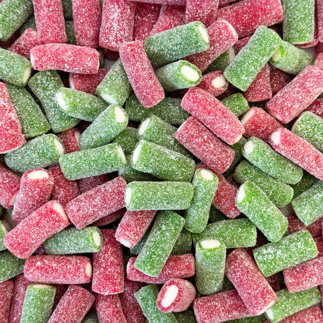Close-up Fizzy Strawberry and Apple Bites.