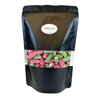 Lollypop Lane sweet pouch filled with Fizzy Strawberry and Apple Bites.