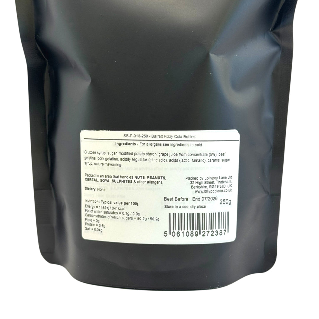 Back of a Lollypop Lane package with a white label containing text and a barcode.