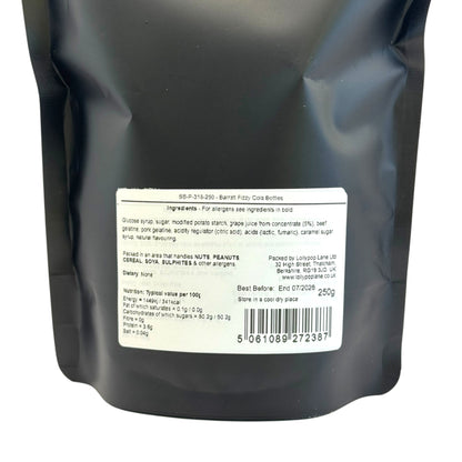 Back of a Lollypop Lane package with a white label containing text and a barcode.