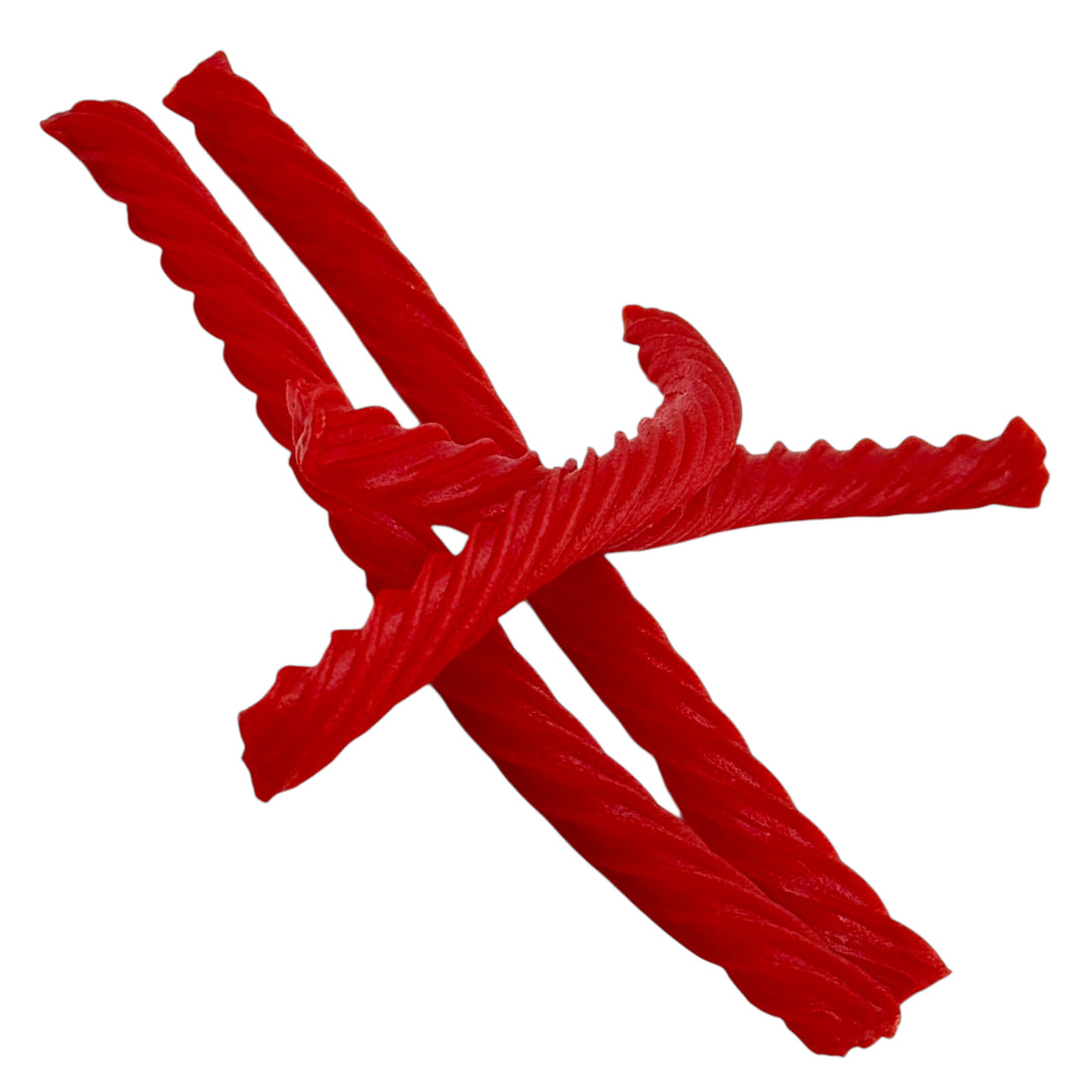 Four Red Vines Original Red Twists Candy on a white background