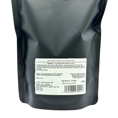 Black packaging with a white label containing text and a barcode on a white background