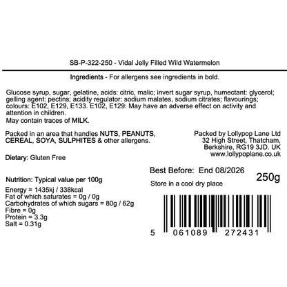 Lollypop Lane product label with ingredients, allergen information, and nutritional details on a white background.