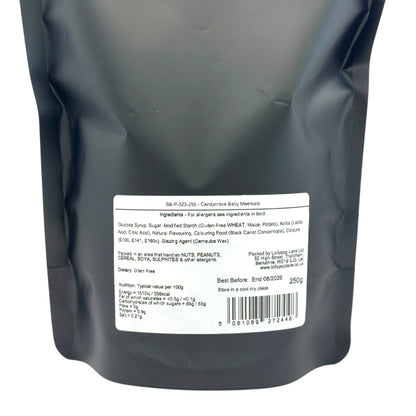 Back view of a Lollypop Lane sweet pouch with a white label displaying ingredients and allergen information.
