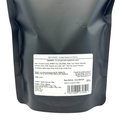 Back view of a Lollypop Lane sweet pouch displaying the ingredients and allergen information