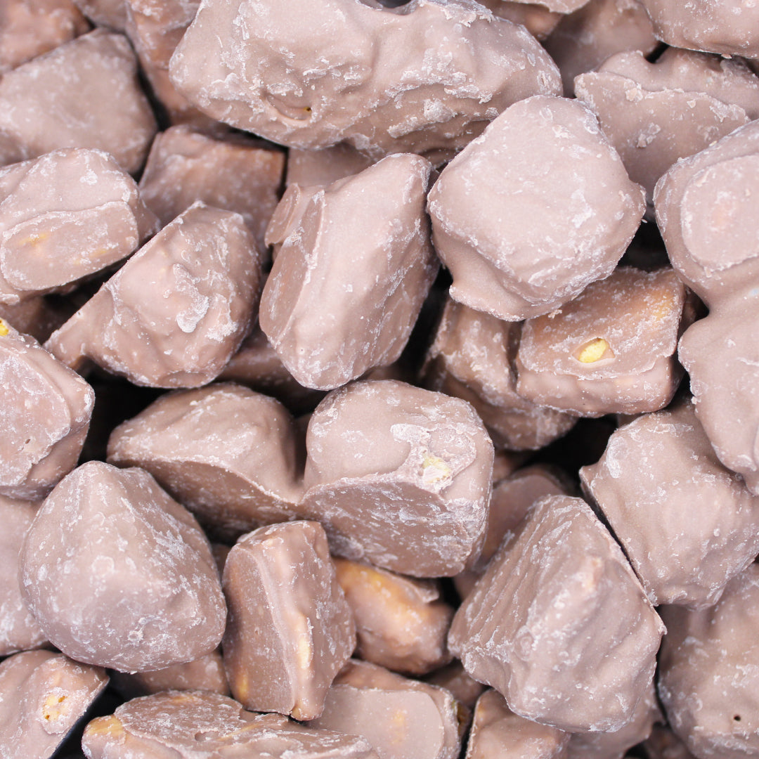 Close up image of Cinder Toffee Sugar Honeycomb with Chocolate Flavour Coating